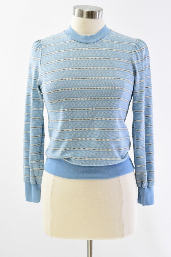 70s Vintage Womens S Lite Blue Diamond Print & Str