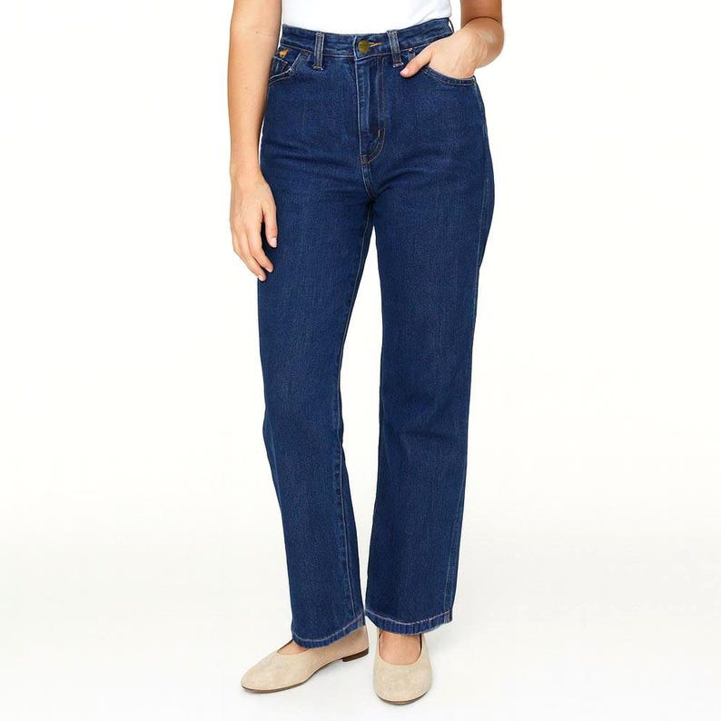 Pantalones vaqueros Wrangler vintage de los años 70 para mujer, talla L, cintura alta, pierna recta, estilo western, vaqueros de trabajo, fabricados en EE. UU., estilo vaquero ranchero, color azul. imagen 1