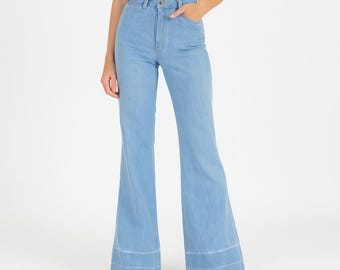 70s Vintage Boho Bell Bottoms Wide Leg Jeans Womens XS 0 Flare Leg Hippie Jeans