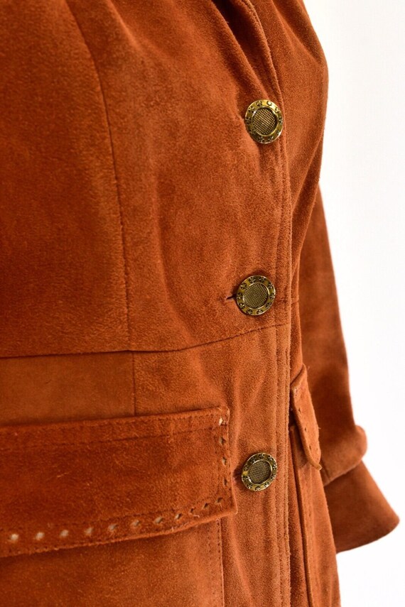 70s Vintage Burnt Orange Suede Leather Coat Women… - image 4