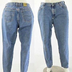 80s Vintage Lee Jeans Womens Size 16 Medium Acid Wash Loose Tapered Leg High Rise