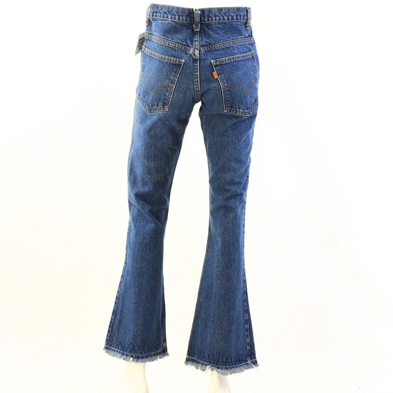 70s Vintage Levi's Bell Bottoms Women's 0 Dark Stone Wash Hippie Boho Raw Edge 31" Inseam Orange Tab Flare Jeans High Rise High Waist Jeans Bild 4