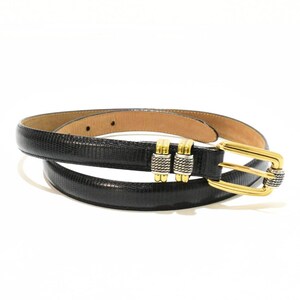 90s Brighton Black Reptile Leather Belt Gold Silver Buckle 