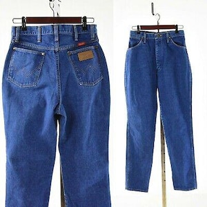 70s Vintage Women’s High Waist Wrangler Jeans Blue Wash Size 12 Tapered Waist