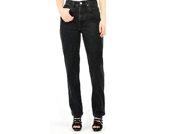 90s Vintage Levis Black Jeans Womens High Waist Denim Tapered Leg Relaxed Fit USA Made Grunge Mom Jeans Faded Charcoal 550 Style Pants