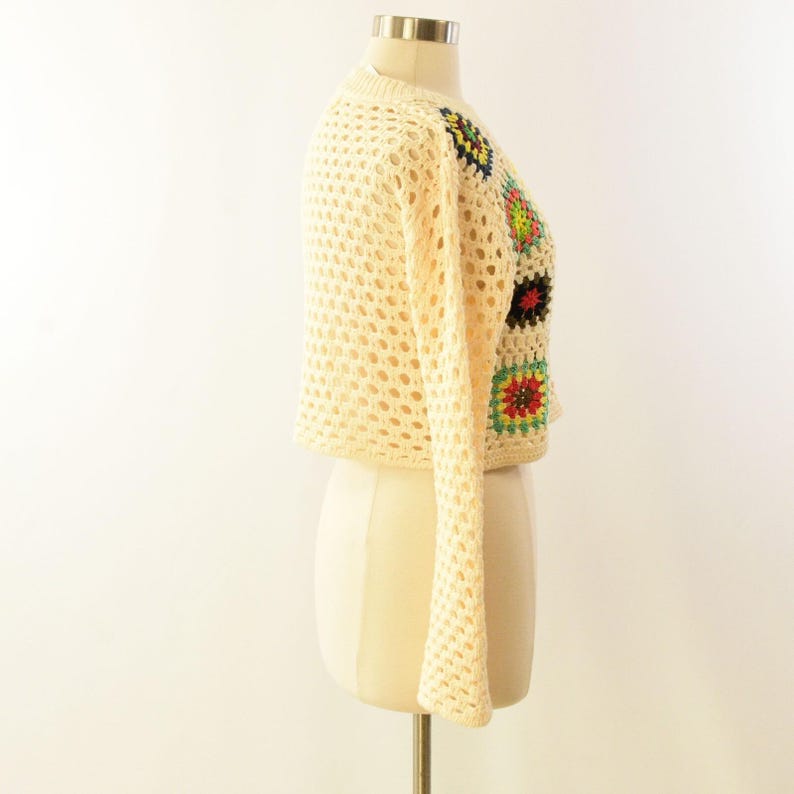 Luna & Ivy Cropped Crocheted Sweater Womens M Anthropologie Doily 70s Retro image 3