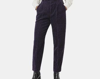 80s Vintage Purple Corduroy Pleated Pants Womens 4 High Waist Straight Leg Cords