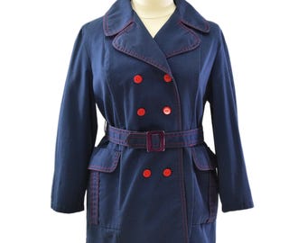 Vintage 60s Nautical Double-breasted Sailor Button Blazer Coat