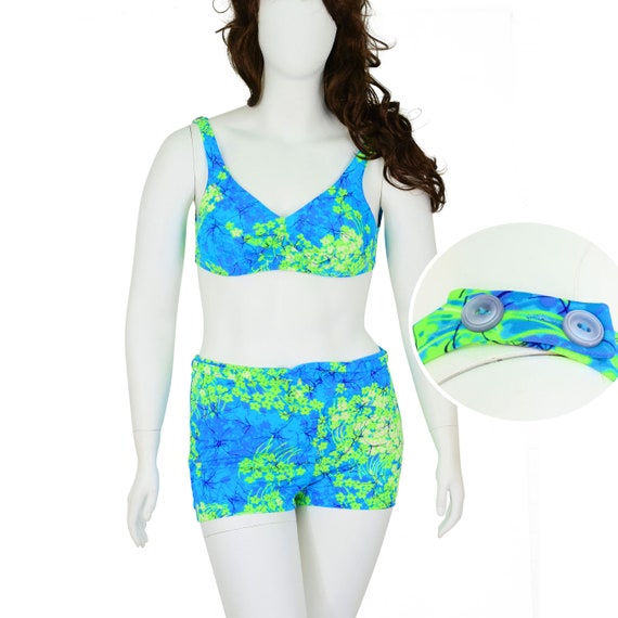 1960's Vintage High Waist 2 Piece Swimsuit Neon Gr