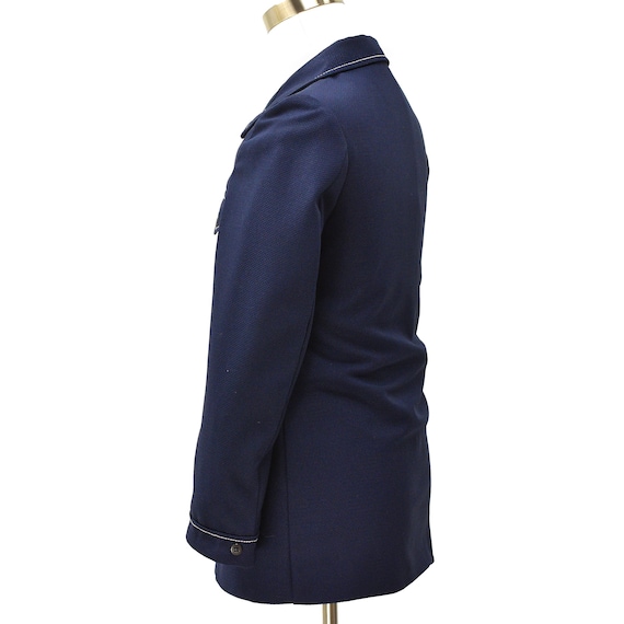 70s Vintage Mens S Disco Blazer Navy Blue White Contrast Stitch