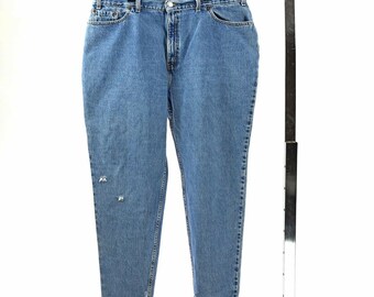 90s Vintage Levis 550 Stone Wash Tapered Leg Raw Hem Jeans Womens 22W