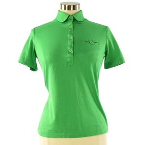 Y2K Vintage David Smith Green Polo Shirt Womens M Fitted Stretch Cotton Blend Button Front Preppy Tennis Golf Top