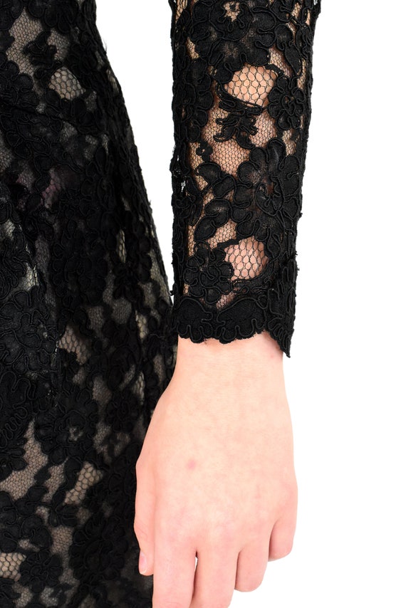 50s Vintage Black Lace Dress Size S 6 Sheath Dres… - image 4