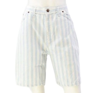 90s Vintage Stripe Denim Shorts Womens Size M 10 High Waisted Blue White Cotton USA Made Jean Shorts Bermuda Boho Summer Coastal