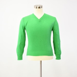 60s Vintage Izod LaCoste Mens XS Green V Neck Sweater