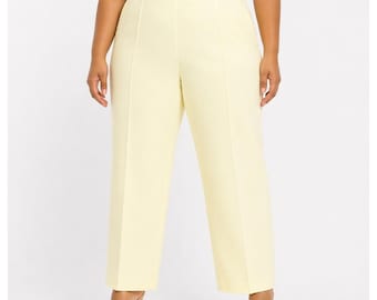 80s Vintage Levis Cream Elastic Waist Pants Womens 18 Ivory Wide Leg Mod Stretch