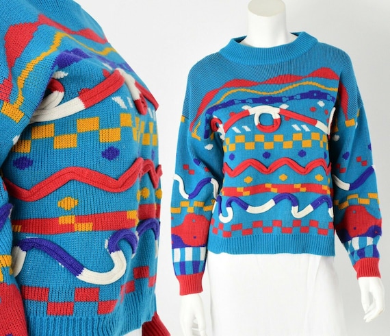 90s vintage novelty sweater geometric artsy color… - image 1