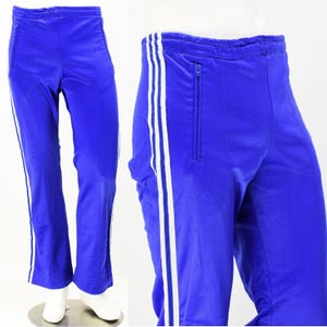 60s Vintage Adidas Track Pants Mens M Bright Blue Drawstring Waist Made In USA
