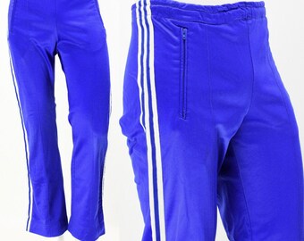60s Vintage Adidas Track Pants Mens M Bright Blue Drawstring Waist Made In USA
