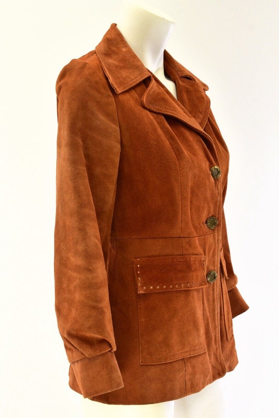 70s Vintage Burnt Orange Suede Leather Coat Women… - image 5