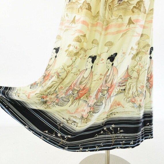 70s Vintage Scenic Asian Print Maxi Skirt Novelty… - image 2