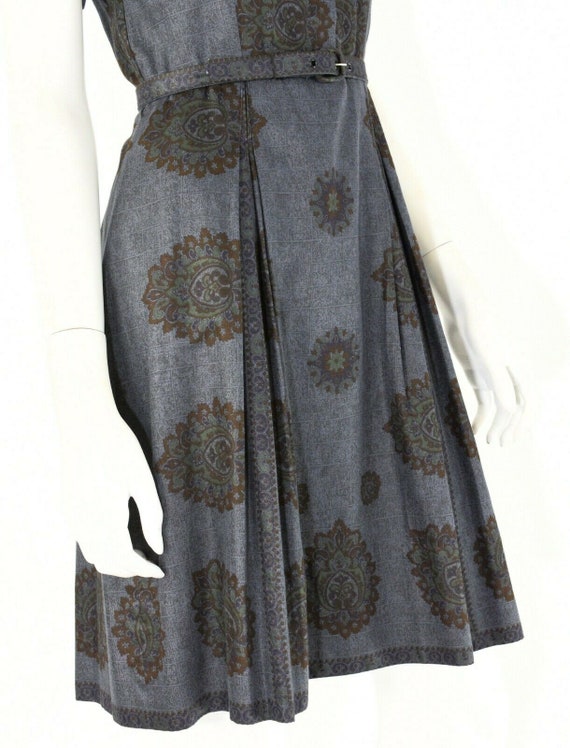 50s Vintage Gray Medallion Print Shirt Dress Shea… - image 5