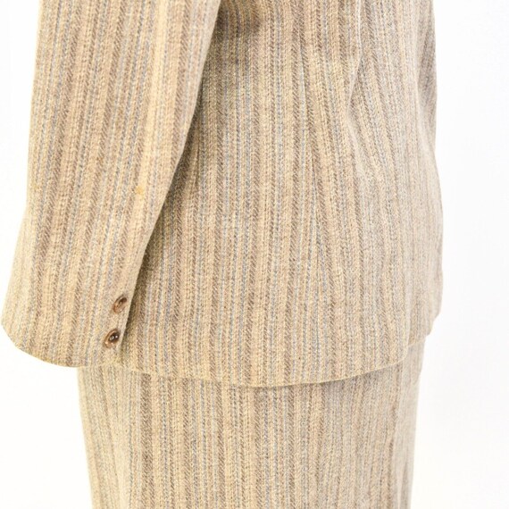 70s Vintage Striped Wool Skirt Suit Womens L Blue… - image 5