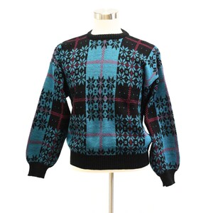80s Vintage Mens M Wool Blend Snowflake Print Sweater