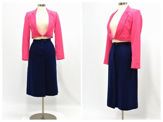 70s Vintage Navy Blue Wool Skirt Pendleton Womens… - image 1
