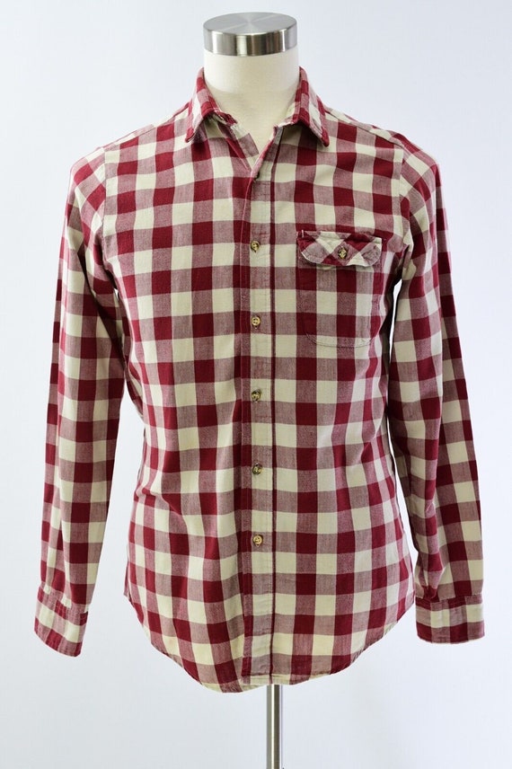 80s Vintage Mens M Red & White Check Button Front 