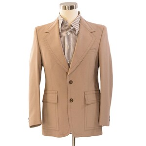 80s Vintage Tan Blazer 40 2-Button Contrast Stitch Classic Partially Lined