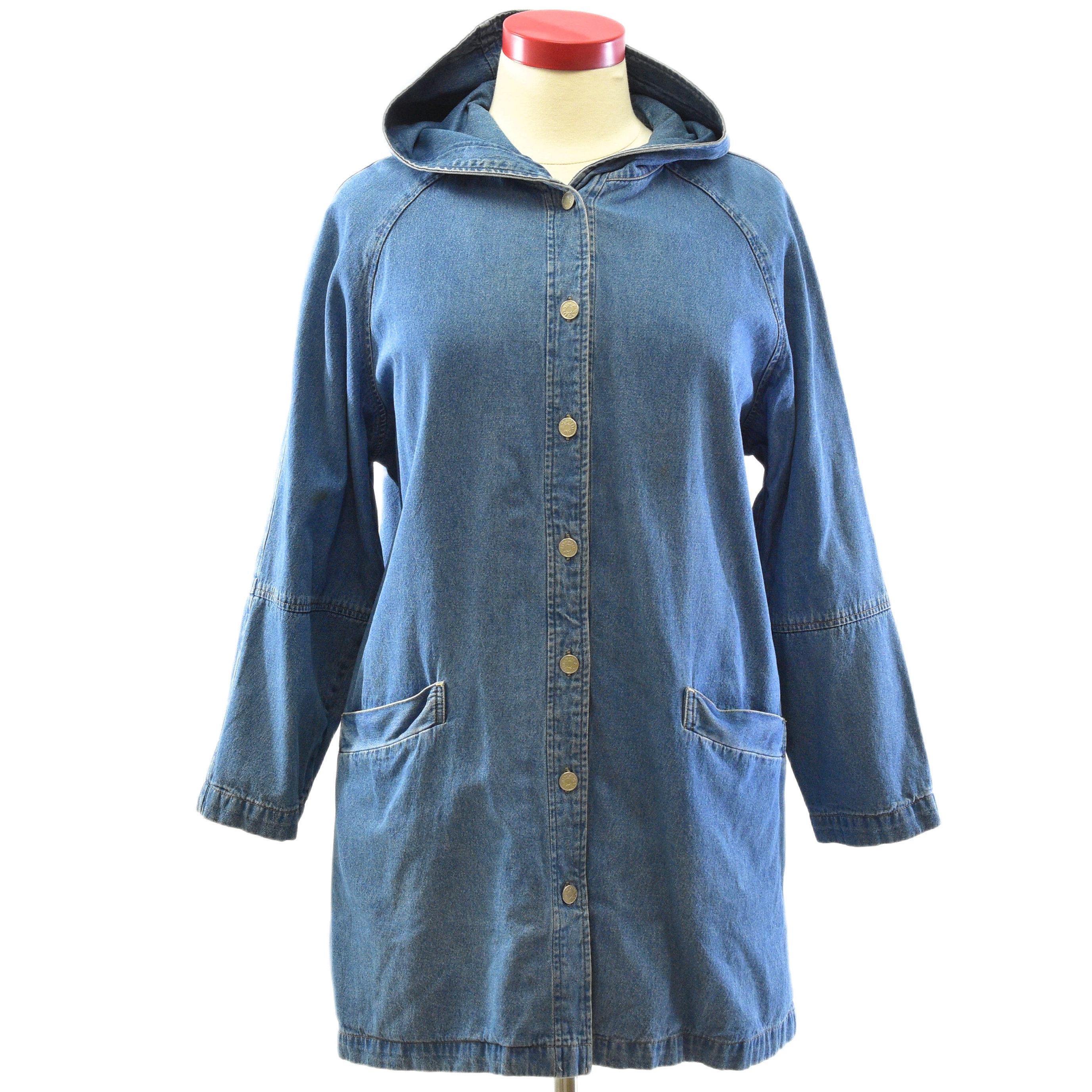 90s Vintage Hooded Chore Coat Plus Size Womens 1X Denim & Co Jean