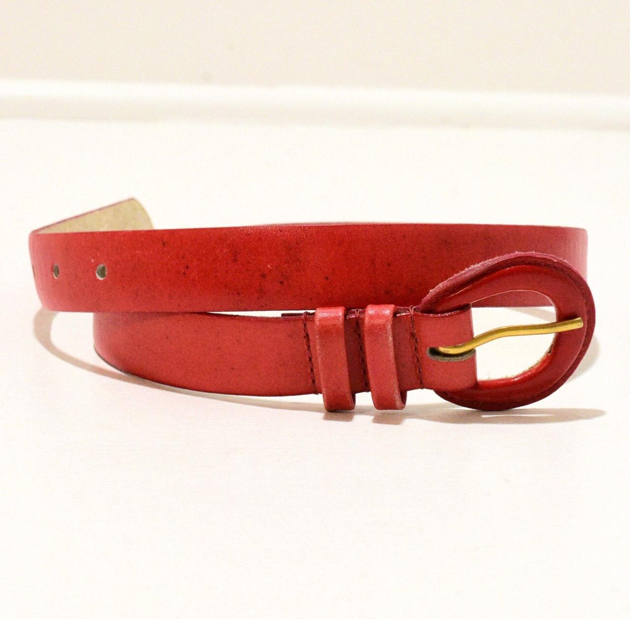 80s Vintage Red Leather Belt Womens Sleather Covered Buckle  display picture 3