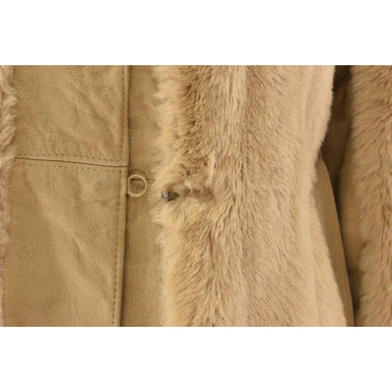60s Vintage Fit N Flare Suede Coat Womens L Faux Fur Boho Luxe David Bowie Style bild 7