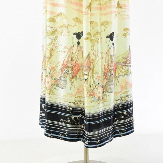 70s Vintage Scenic Asian Print Maxi Skirt Novelty… - image 7