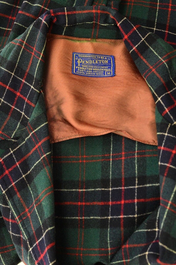 50s/60s Vintage Pendleton Green Plaid Wool Jacket… - image 6