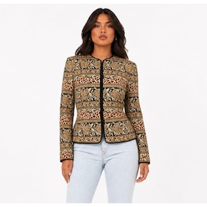 Adrianna Papell Baroque Silk Blazer Womens 8 Vintage Paisley Brown Jacket image 1