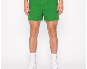 70s Vintage Kelly Green Chino Shorts Mens XL High Rise Flat Front 3 in Short Mod