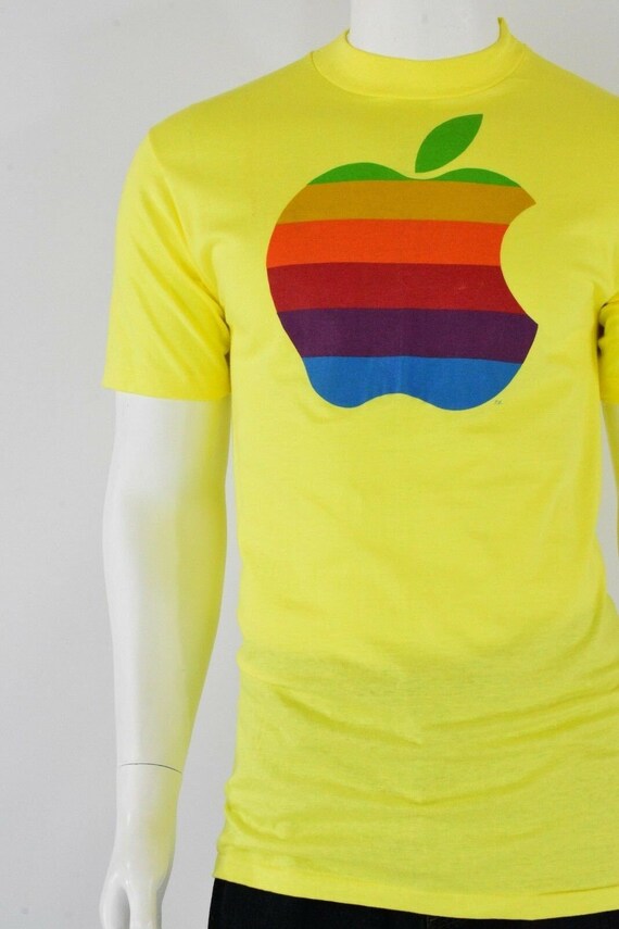 1980s vintage apple rainbow t shirt super soft! d… - image 3