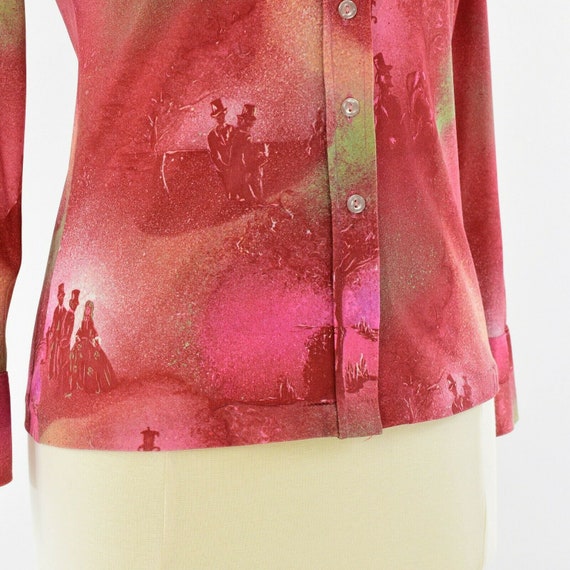 70s Vintage Womens XS Novelty Print Blouse Shirt … - image 4