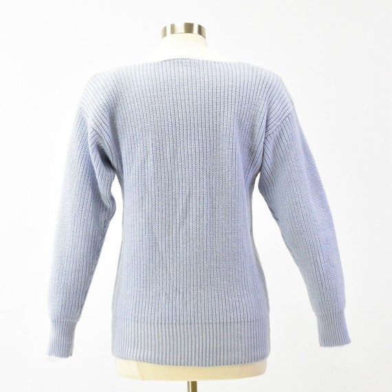 80s Vintage Women's S Mock Neck Sweater Blue & Wh… - image 5