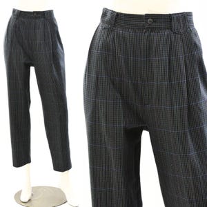 90s Vintage Plaid Hi Waist Pleated Front Tapered Leg Pants Womens 12P