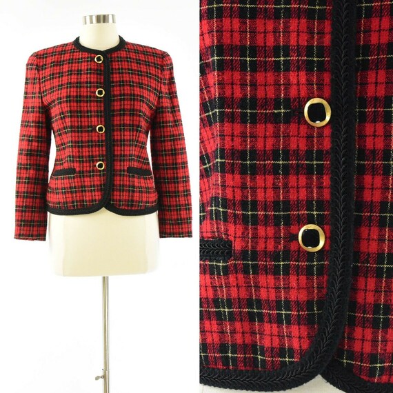 90s Vintage Pendleton Plaid Piped Blazer Womens 8… - image 1