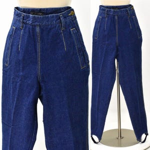 80s Vintage Dark Wash High Waist Tapered Leg Stirrup Jeans Womens 6 Liz Wear