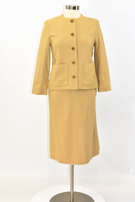 60s Vintage Wool Skirt Suit Camel Brown Womens Si… - image 3