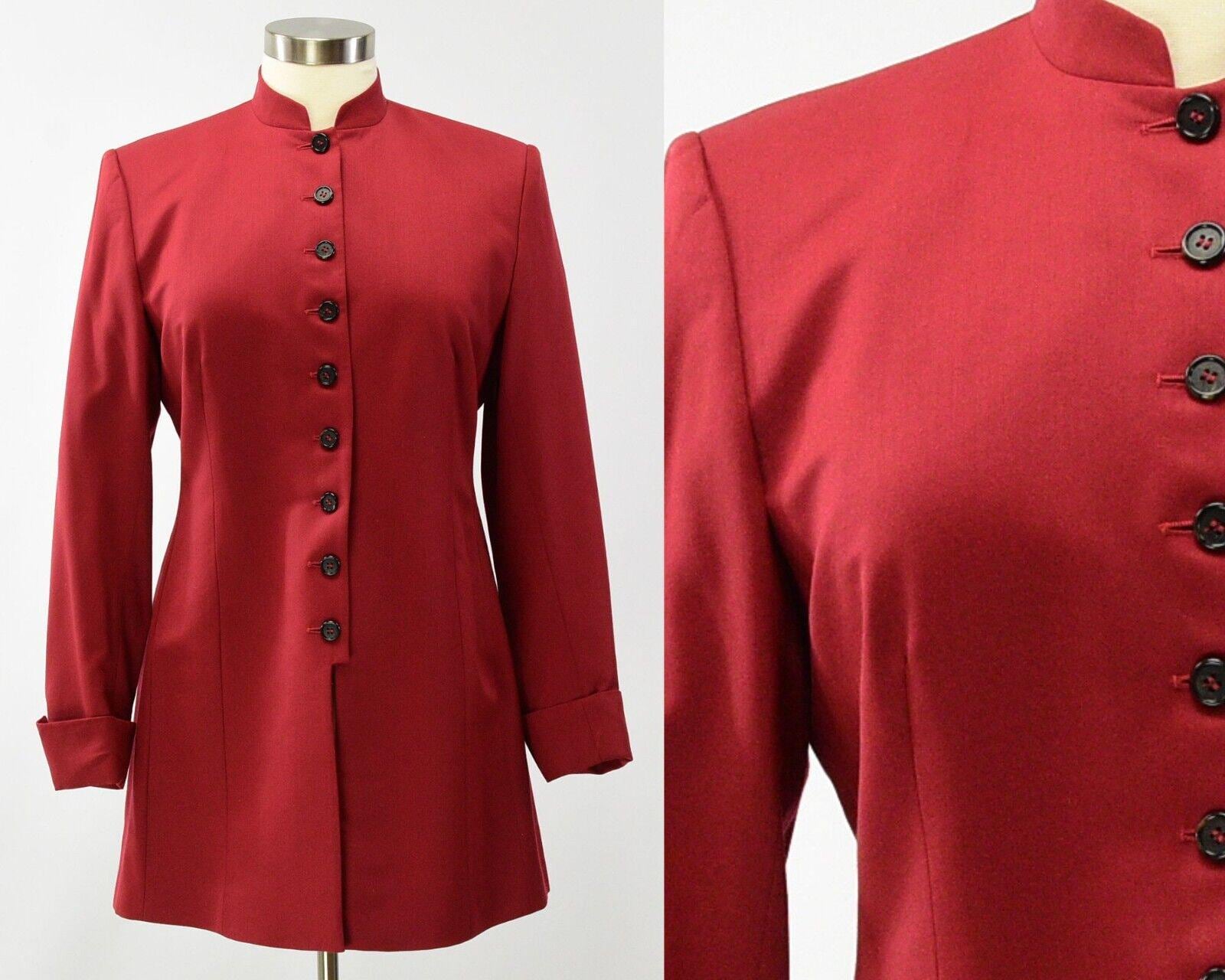 90s Vintage Women's Brick Red Mandarin Collar Blazer Size 16