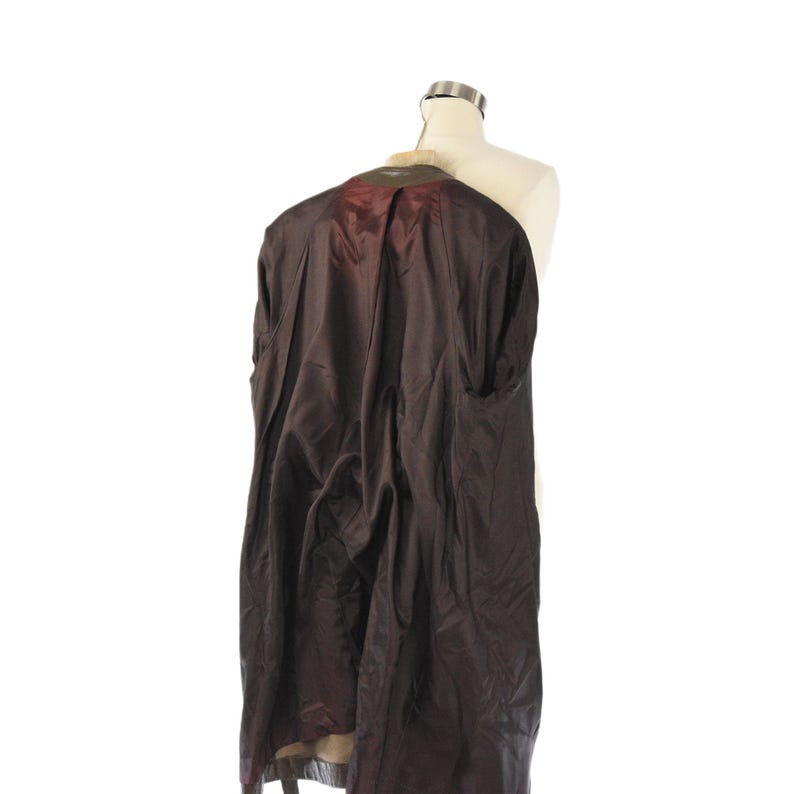 70s Vintage Brown Leather Belted Cape Coat Womens L Rabbit Fur Collar Coat Blonde Knee Length Trench Style Winter Outerwear Boho Car Coat 14 image 6