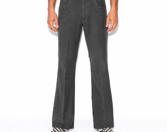 70s Vintage Lee Mens Flared Pants Mens 34x33 Charcoal Gray Twill Casual Trousers
