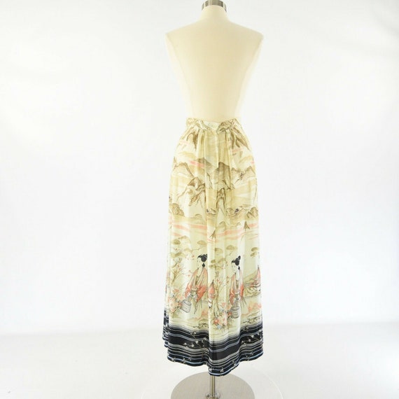 70s Vintage Scenic Asian Print Maxi Skirt Novelty… - image 5