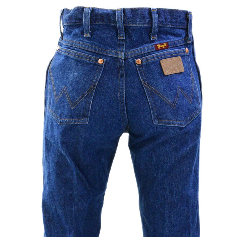 70s Vintage Wrangler Jeans Blue Wash Straight Leg Womens M 8 10 34L Western Boho Tall Long Jeans image 3